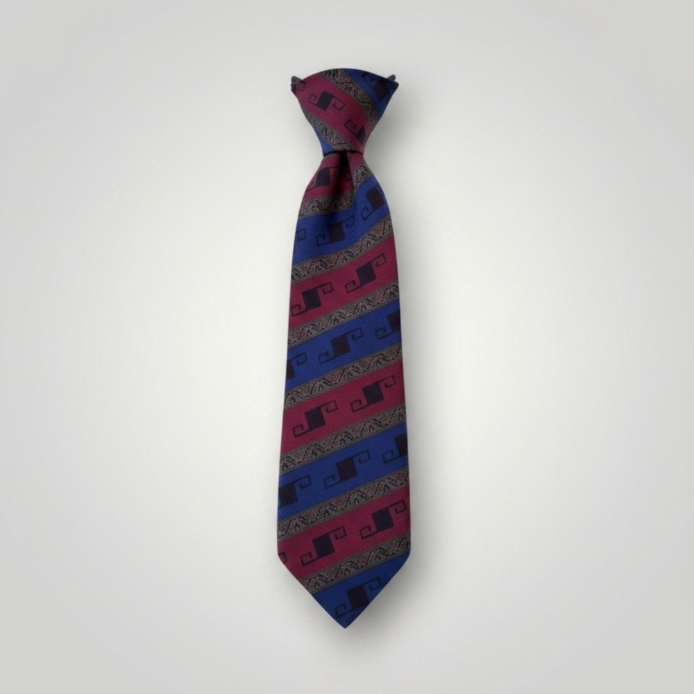 Sonia Rykiel Vtg Necktie Burgundy Blue Geometric Tribal Silk Japan Dark Academia